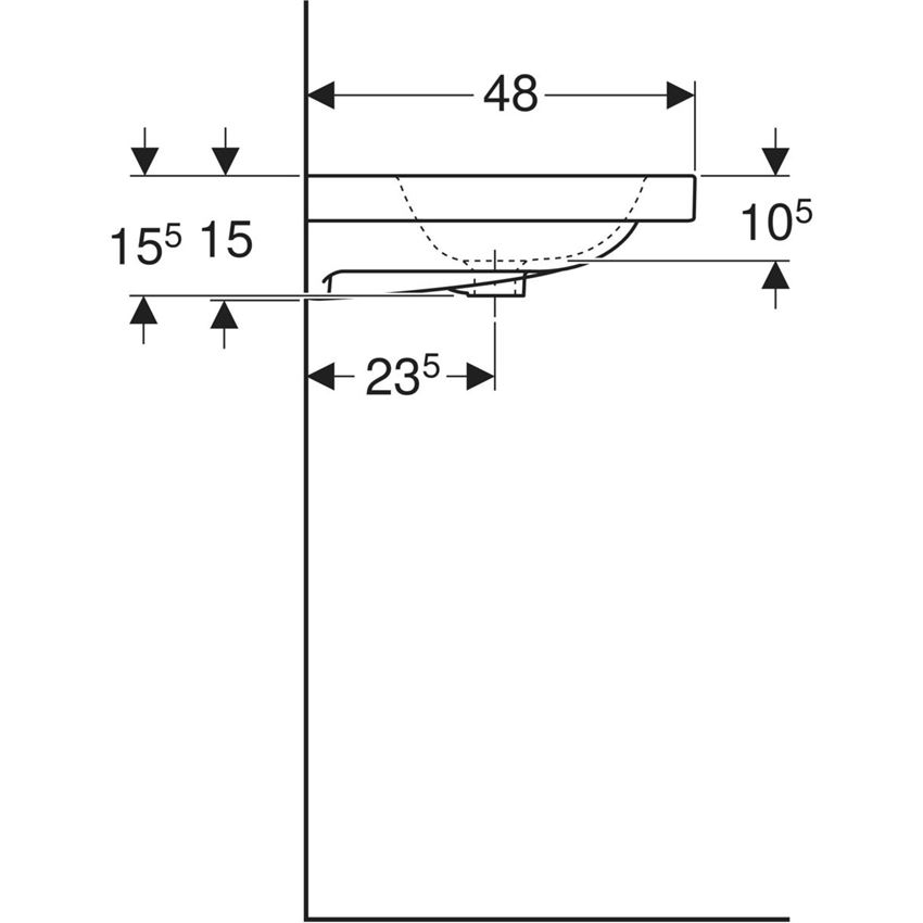 Umywalka ścienna bez otworu na baterię z przelewem 120 cm Geberit iCon Light rysunek