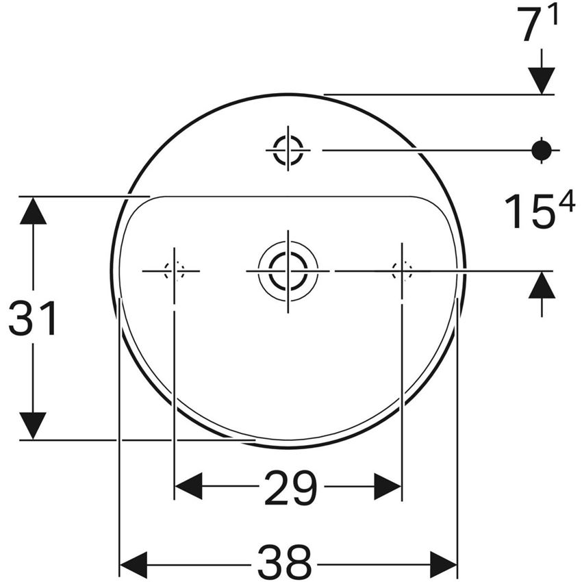 Umywalka nablatowa z otworem na baterię bez przelewu 45 cm Geberit VariForm rysunek