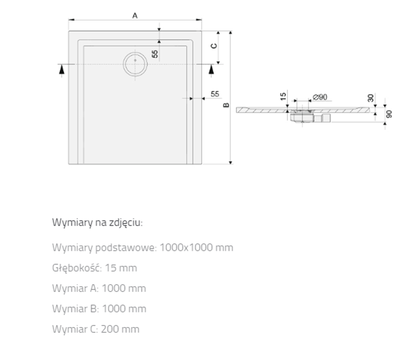 Brodzik Sanplast Space Mineral 645-410-0040-01-002 rys techniczny