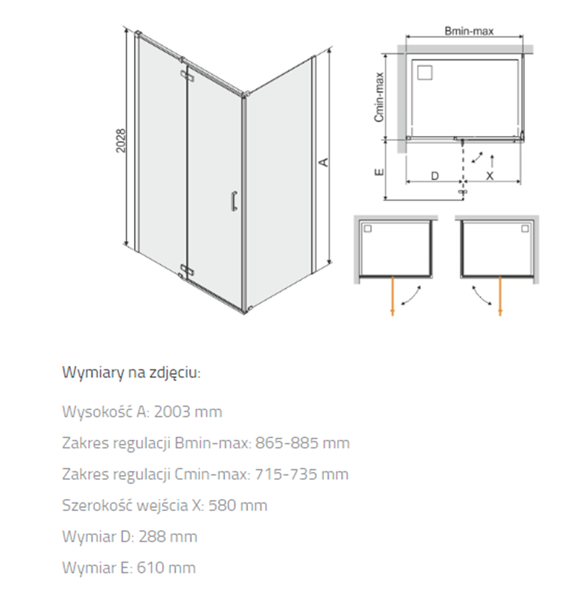 Kabina Sanplast Free Line II 600-261-0630-42-401 rys techniczny