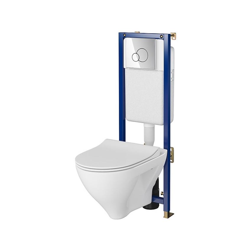 Stelaż podtynkowy do WC z miską Mille CleanOn i przyciskiem Base Circle chrom błyszczący Cersanit Tech Line Base
