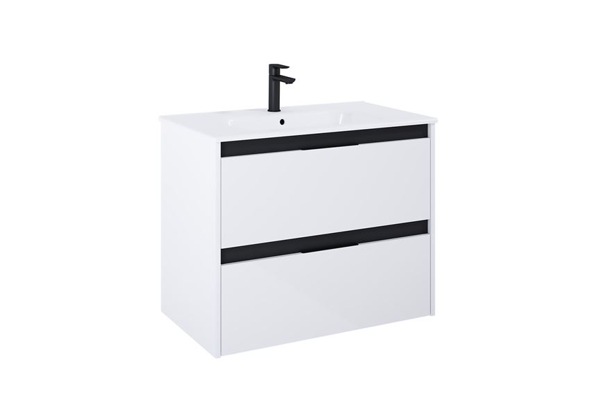 Zestaw umywalka z szafką 80 cm z 2 szufladami 60 cm biały połysk+czerń Roca Alpine