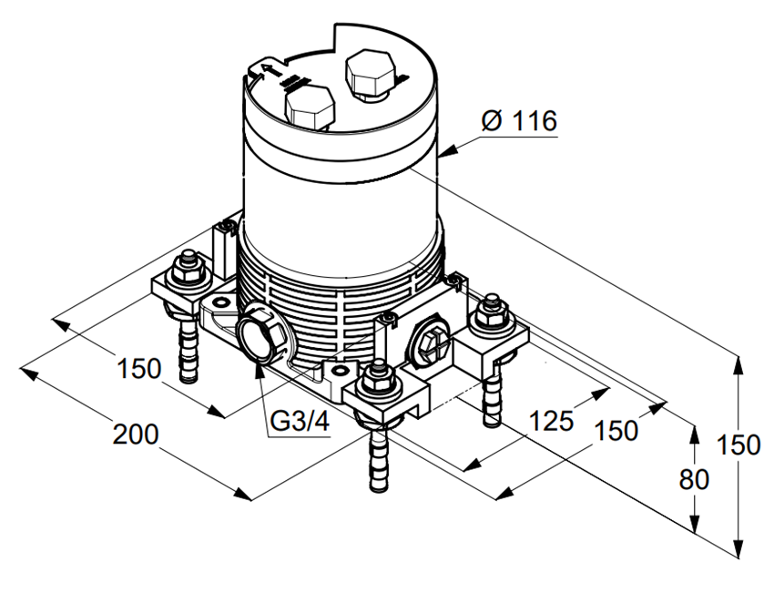 Element podtynkowy do baterii wolnostojących Kludi 88088 rys techniczny