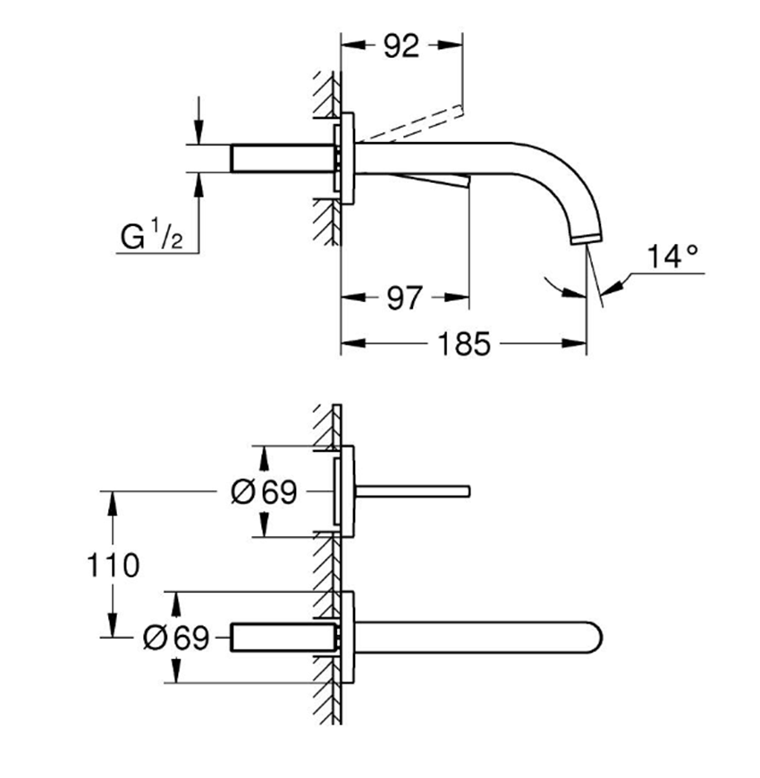 Bateria umywalkowa Grohe Atrio 29410AL0 rys techniczny