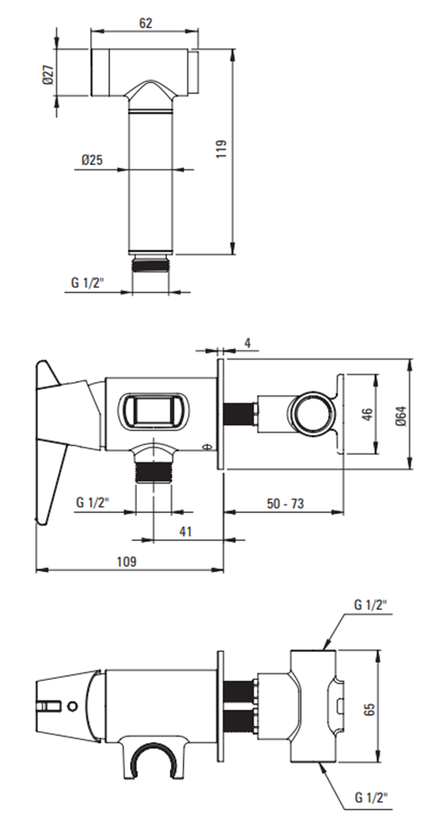Bateria bidetta Deante Temisto BQT M34M rys techniczny