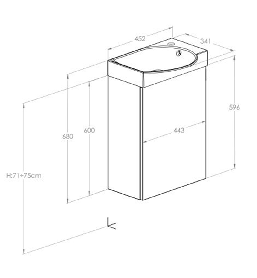 Zestaw łazienkowy Unik 45 cm z 1 drzwiami Roca Ravell rysunek