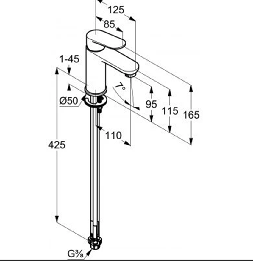 Jednouchwytowa bateria umywalkowa chrom Kludi X1 rysunek