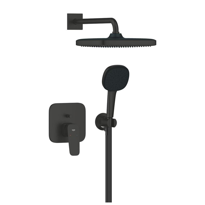 Zestaw prysznicowy z baterią podtynkową i deszczownicą matte black Grohe Cubeo