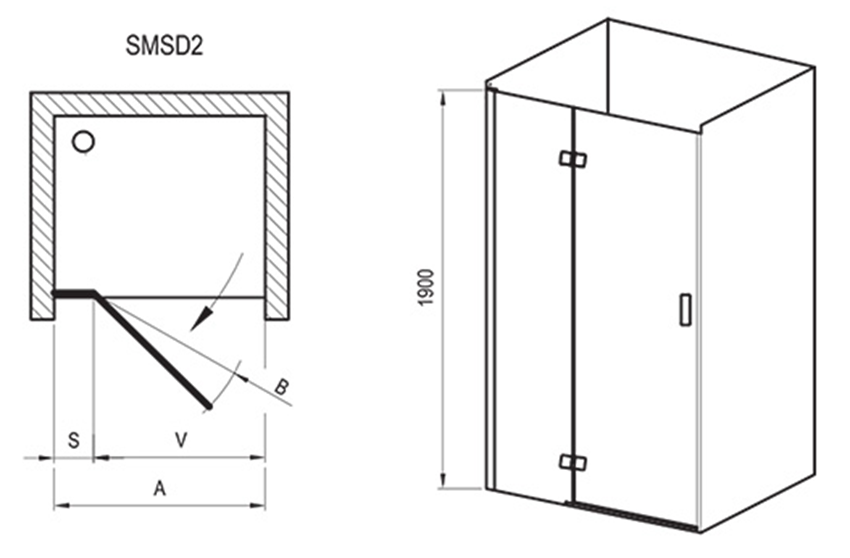 Drzwi prysznicowe Ravak SmartLine SMSD2 0SLDAA00Z1 rys techniczny