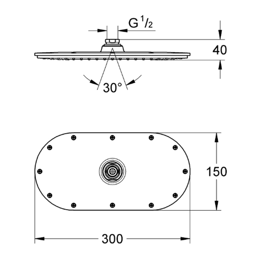 Deszczownica Grohe Rainshower Veris 300 27470000 rys techniczny