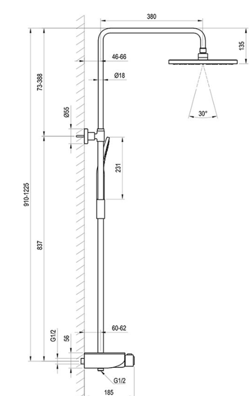 Zestaw prysznicowy Ravak Termo TE 094.01 X070161 rys techniczny