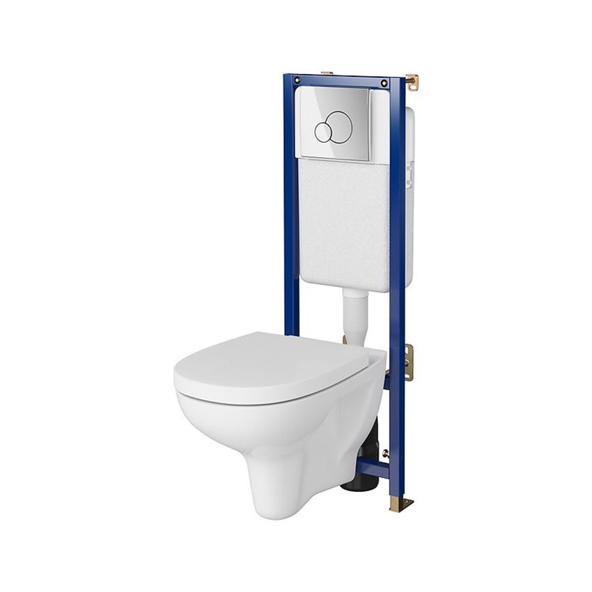 Stelaż podtynkowy do WC z miską Arteco CleanOn i przyciskiem Base Smart chrom błyszczący Cersanit Tech Line Base