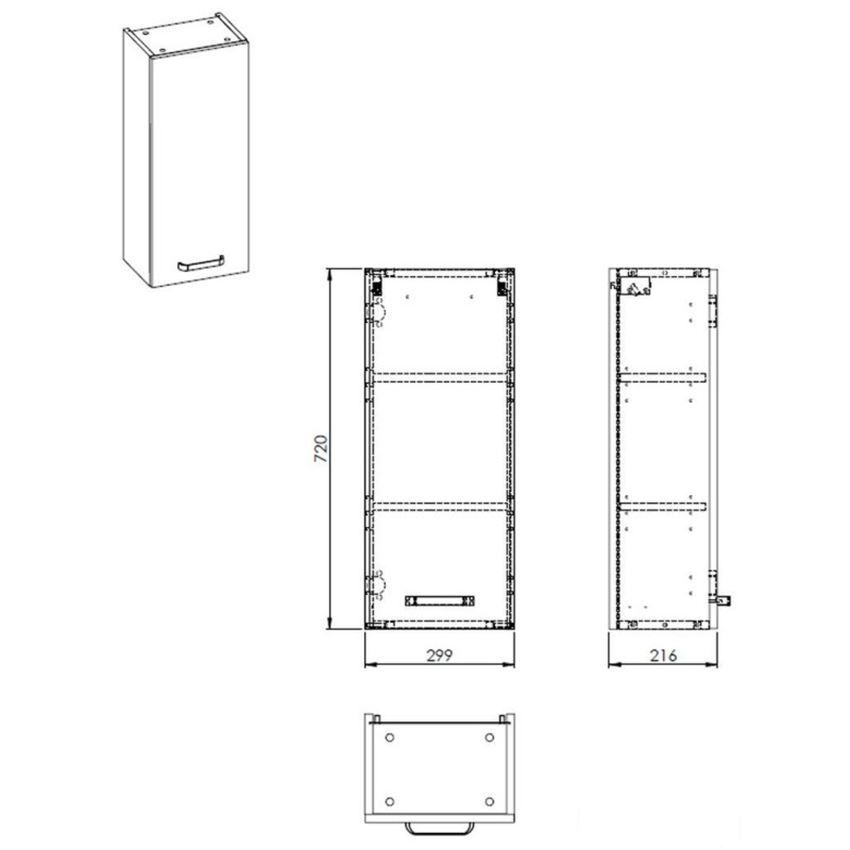 Szafka górna wisząca 30x72 cm biały połysk Elita Sunn 30 1D White HG rysunek