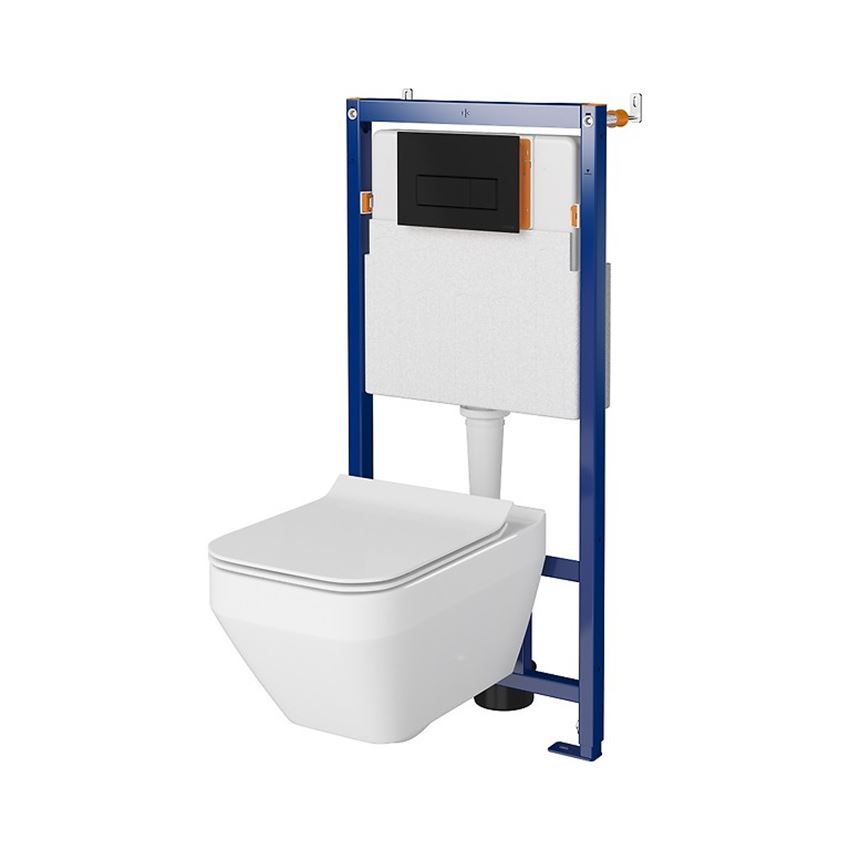 Stelaż podtynkowy do WC z miską Crea Square CleanOn i przyciskiem Opti B1 czarny mat Cersanit Tech Line Opti