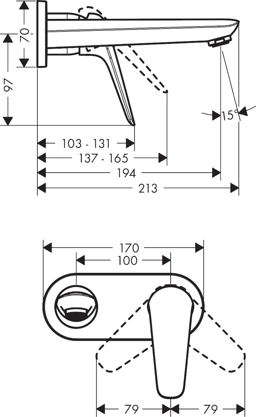 Jednouchwytowa bateria umywalkowa element zewnętrzny Hansgrohe Novus rysunek techniczny