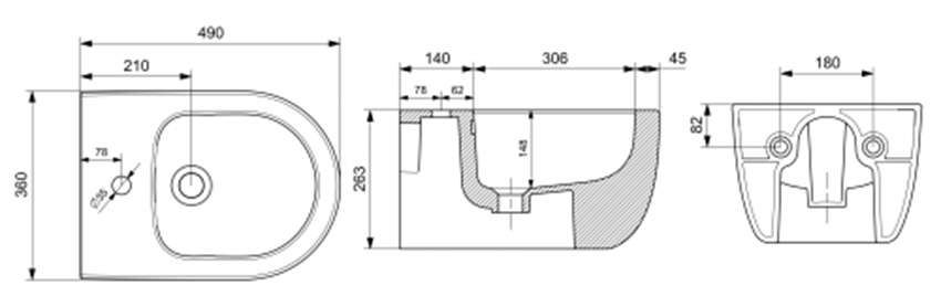 Bidet wiszący Matt Anthracite Bocchi V-Tondo rysunek