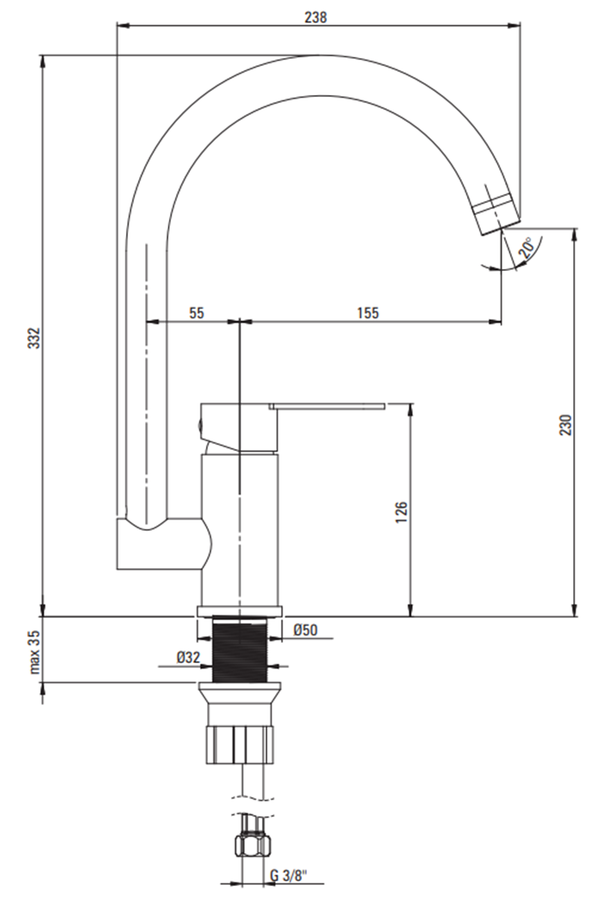 Bateria kuchenna Deante Lupo BLU F62M rys techniczny