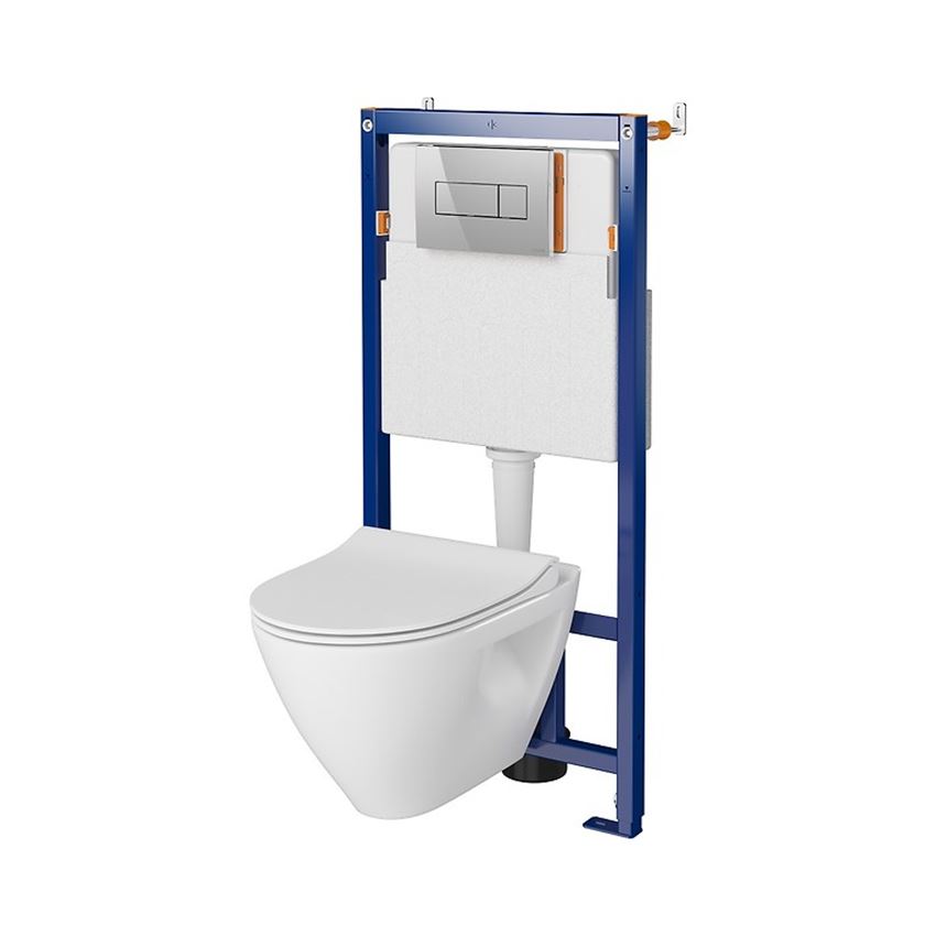 Stelaż podtynkowy do WC z miską Mille Plus CleanOn i przyciskiem Opti A1 chrom błyszczący Cersanit Tech Line Opti
