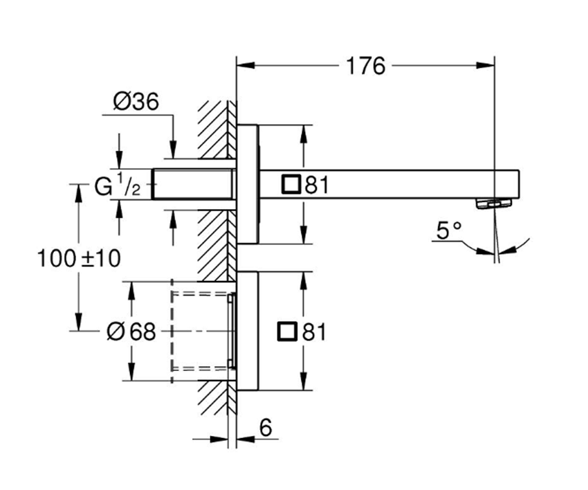 Bateria elektroniczna Grohe Eurocube E 36442000 rys techniczny