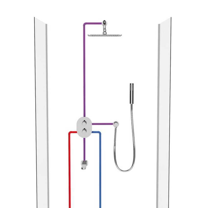 Termostatyczna bateria prysznicowo-wannowa podtynkowa trójdrożna Ravak Chrome rysunek