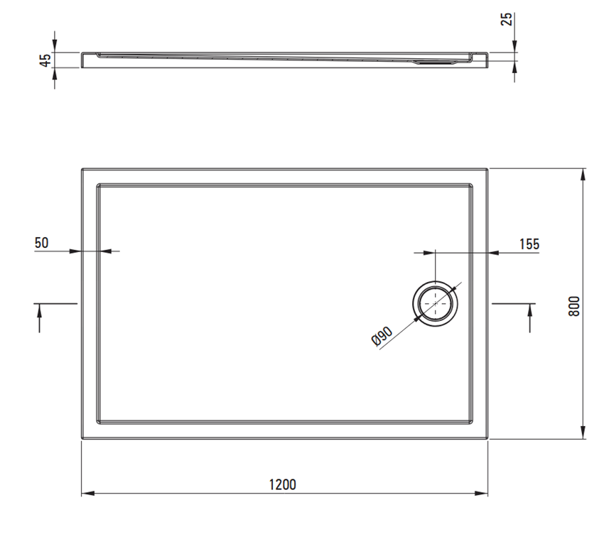 Brodzik prostokątny 120x80 cm biały Deante Prizma rysunek