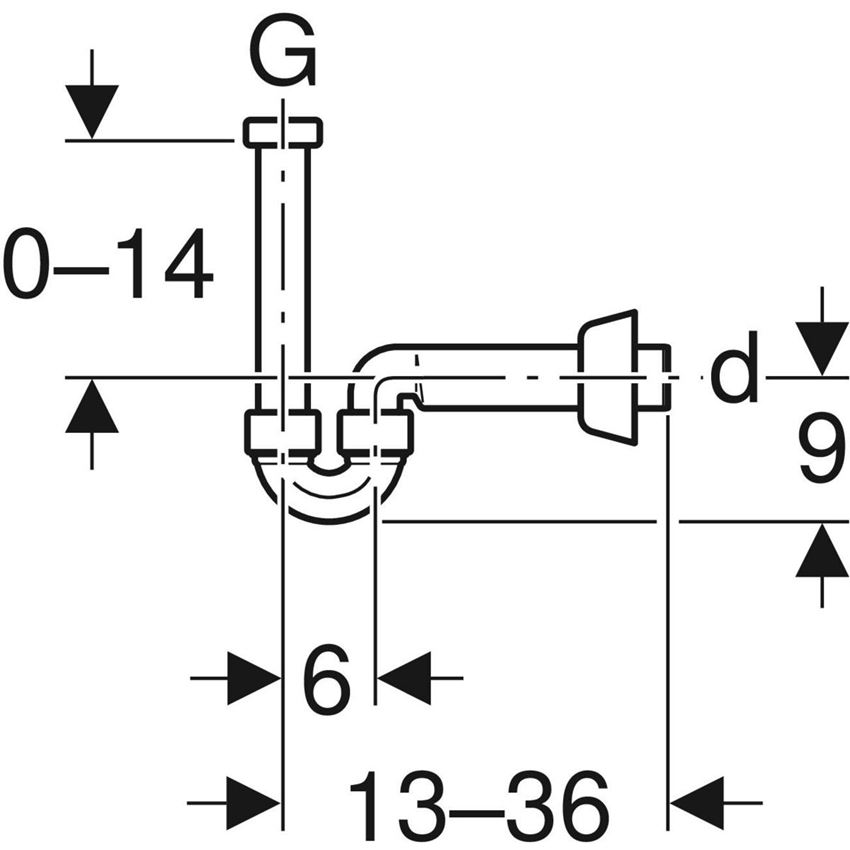 Syfon rurowy Geberit do umywalki i bidetu odpływ poziomy rysunek