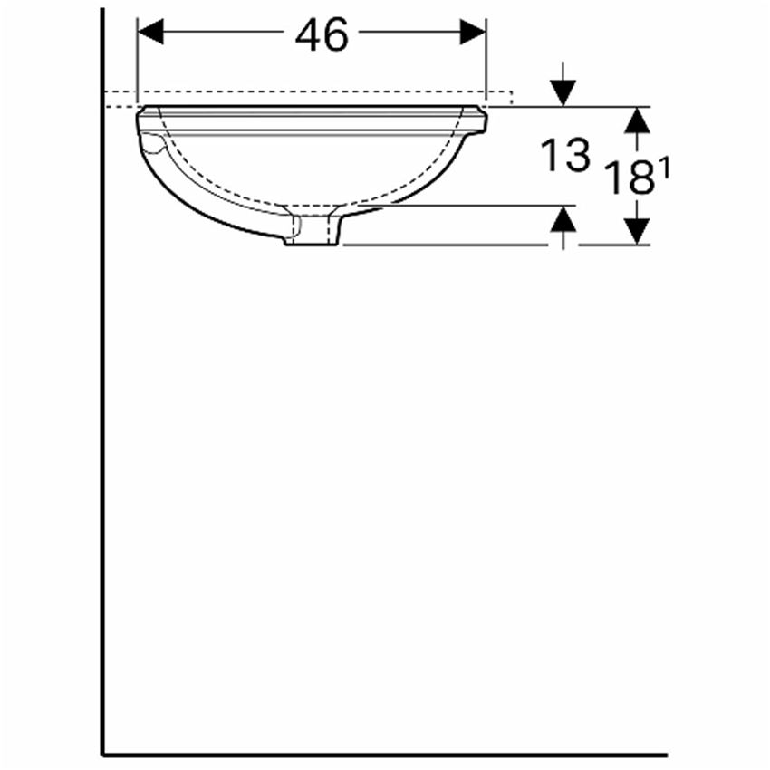 Umywalka podblatowa eliptyczna 55x40 cm Koło VariForm rysunek techniczny