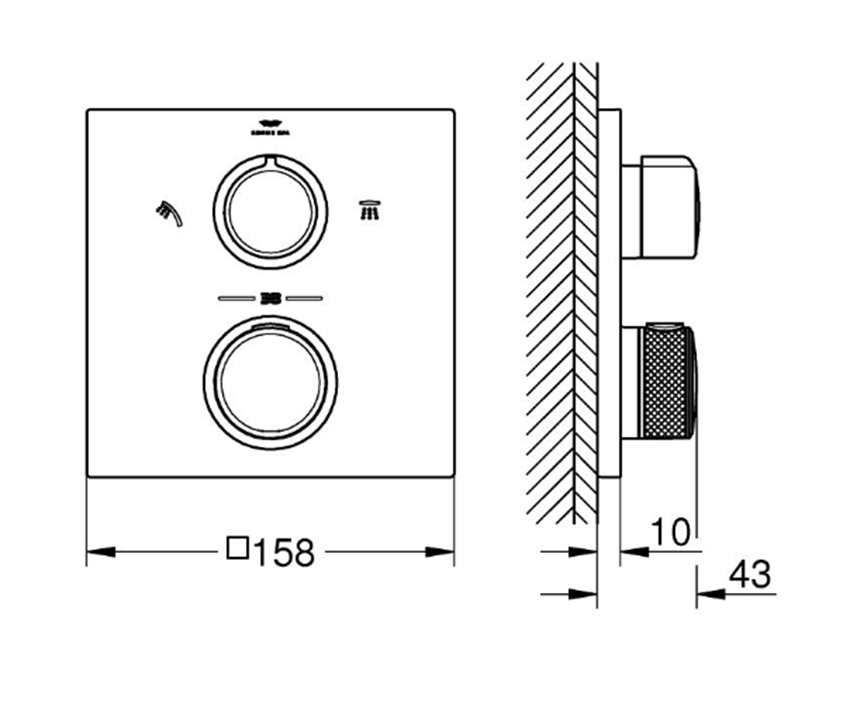 Bateria podtynkowa Grohe Allure 29181A02 rys techniczny