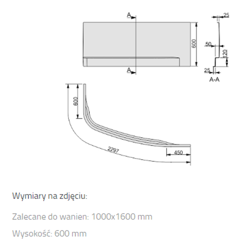 Obudowa do wanny Sanplast Free Line 620-040-1640-01-000 rys techniczny