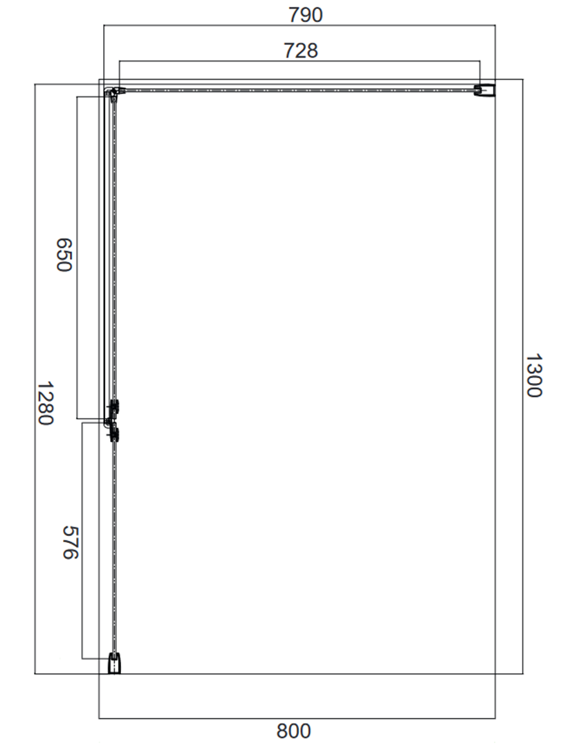 kabina prysznicowa prostokątna z drzwiami uchylnymi 130x80x195 cm Omnires Manhattan rysunek