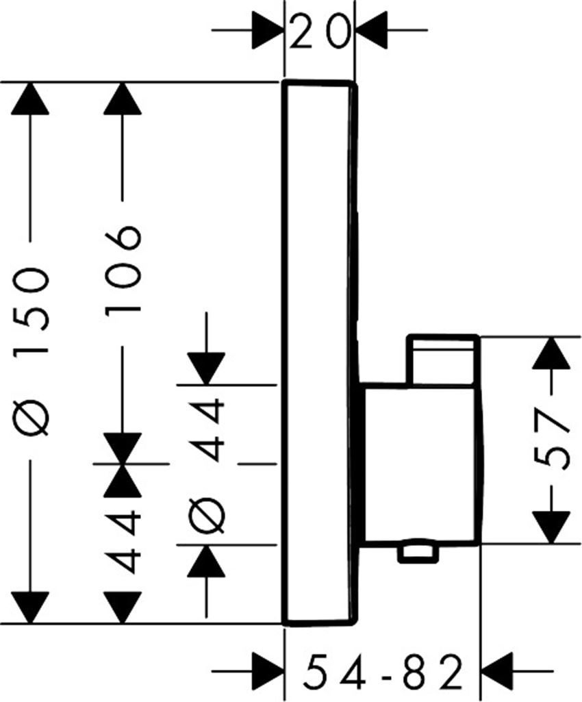 Bateria termostatyczna do 2 odbiorników element zewnętrzny Hansgrohe ShowerSelect rysunek techniczny