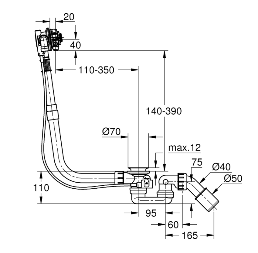 Zestaw napełniający Grohe Talentofill 28991000 rys techniczny