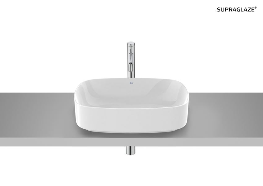 Umywalka nablatowa owalna Fineceramic z powłoką Superglaze 50 cm biała Roca Ona