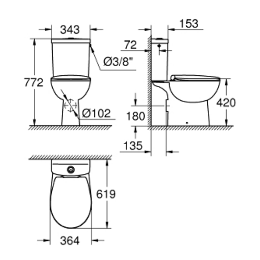 Kompakt WC Grohe Bau Ceramika 39347000 rys techniczny