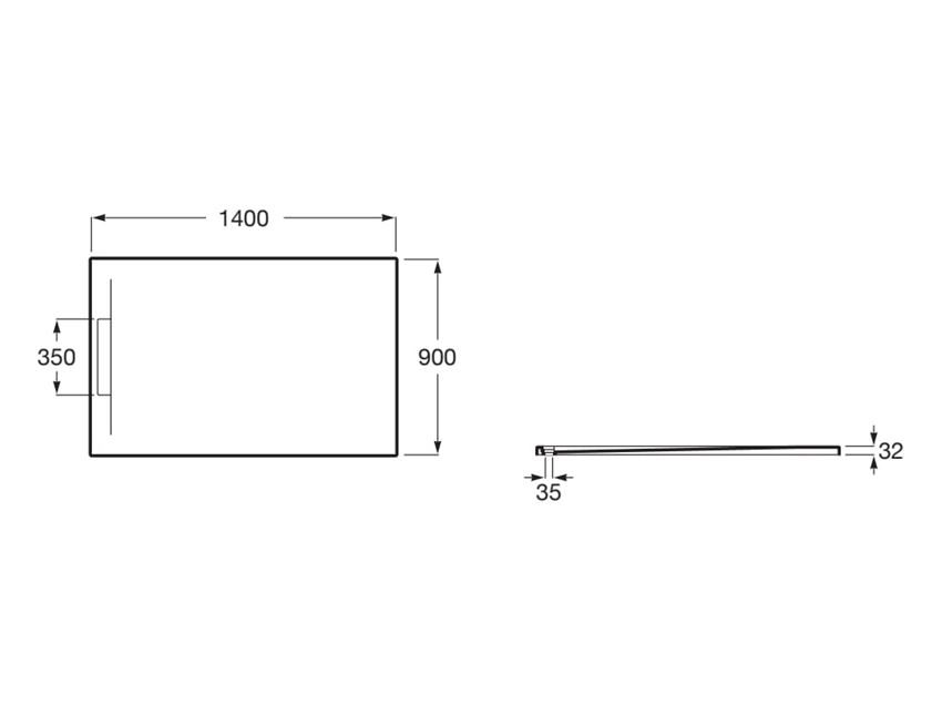 Brodzik prostokątny STONEX® z ukrytym odpływem 140x90x3,2 cm Roca Pyros rysunek