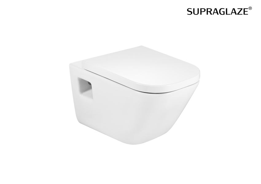 Miska WC podwieszana Rimless Square z powłoką Superglaze odkryte mocowania 54x35 cm biała Roca Gap