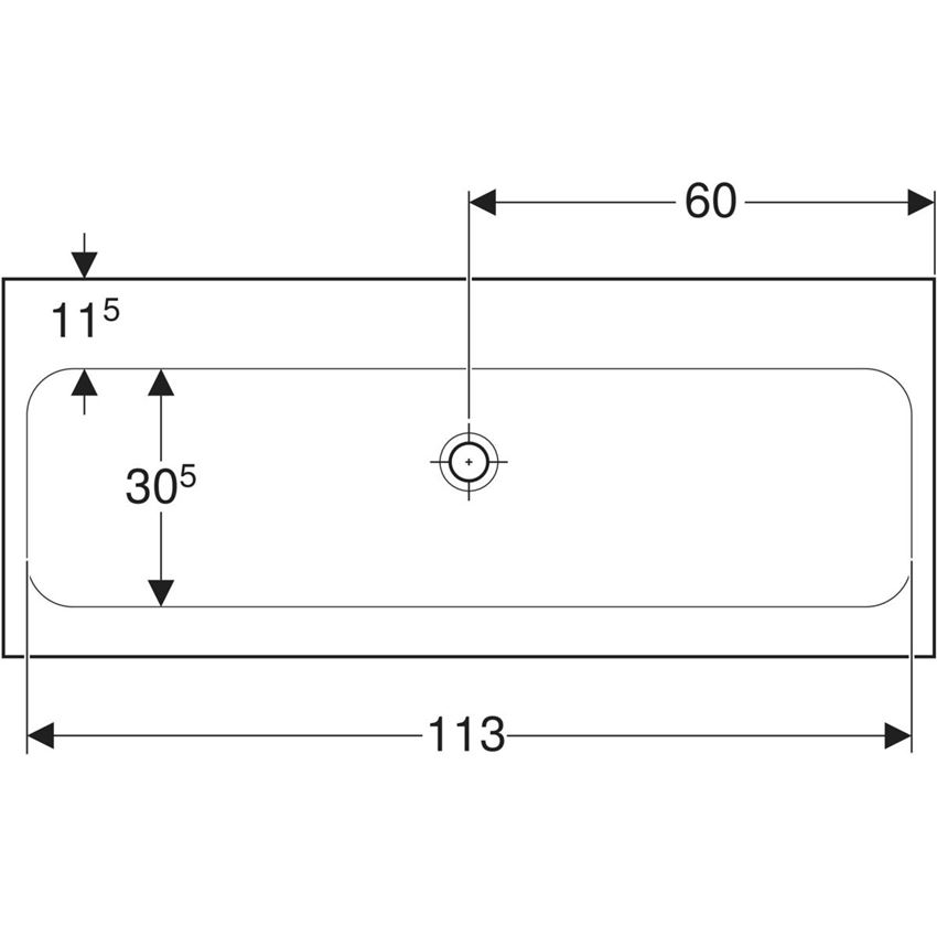 Umywalka ścienna bez otworu na baterię bez przelewu 120 cm Geberit iCon Light  rysunek