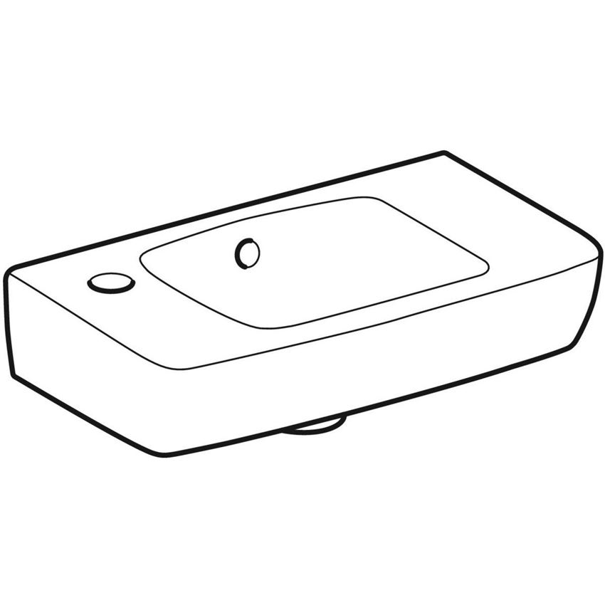 Umywalka kompaktowa krótka z powierzchnią odkładczą po prawej stronie Geberit Selnova Compact rysunek