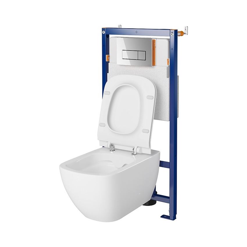 Stelaż podtynkowy do WC z miską Virgo CleanOn i przyciskiem Opti B1 chrom błyszczący Cersanit Tech Line Opti