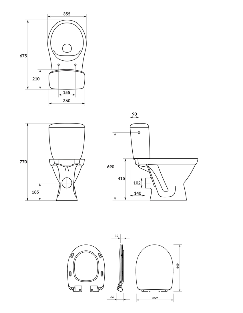Kompakt WC SimpleOn z deską Slim wolnoopadającą Cersanit Cersania rysunek
