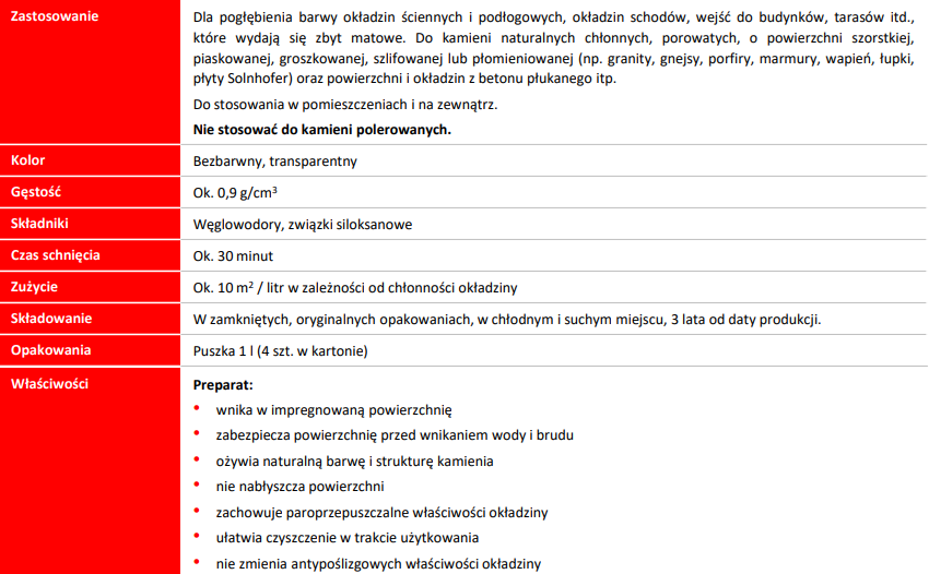 Impregnat do kamienia naturalnego Sopro NFV 705 karta techniczna