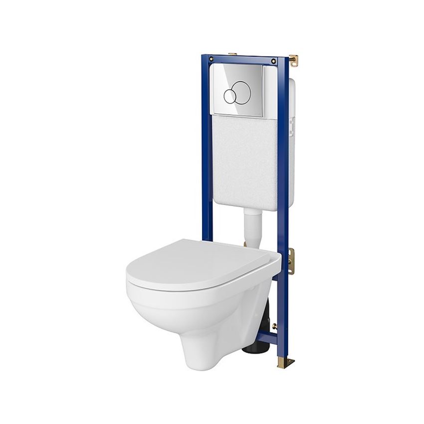 Stelaż podtynkowy do WC z miską Zip SimpleOn i przyciskiem Base Circle chrom błyszczący Cersanit Tech Line Base