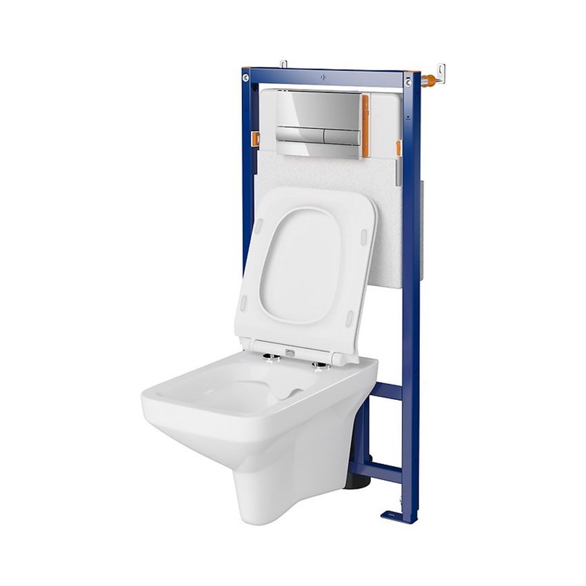 Stelaż podtynkowy do WC z miską Como CleanOn i przyciskiem Opti A2 chrom błyszczący Cersanit Tech Line Opti