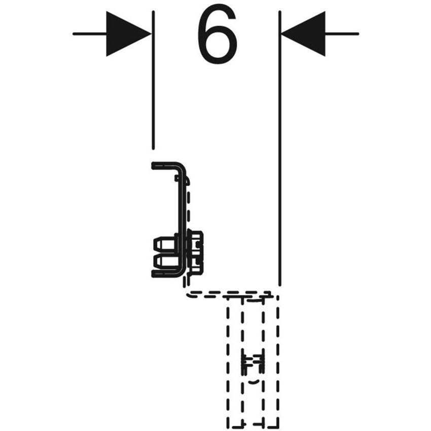 Mocowanie do odpływu na środku pomiędzy dwoma elementami montażowymi do umywalki Geberit Duofix rysunek