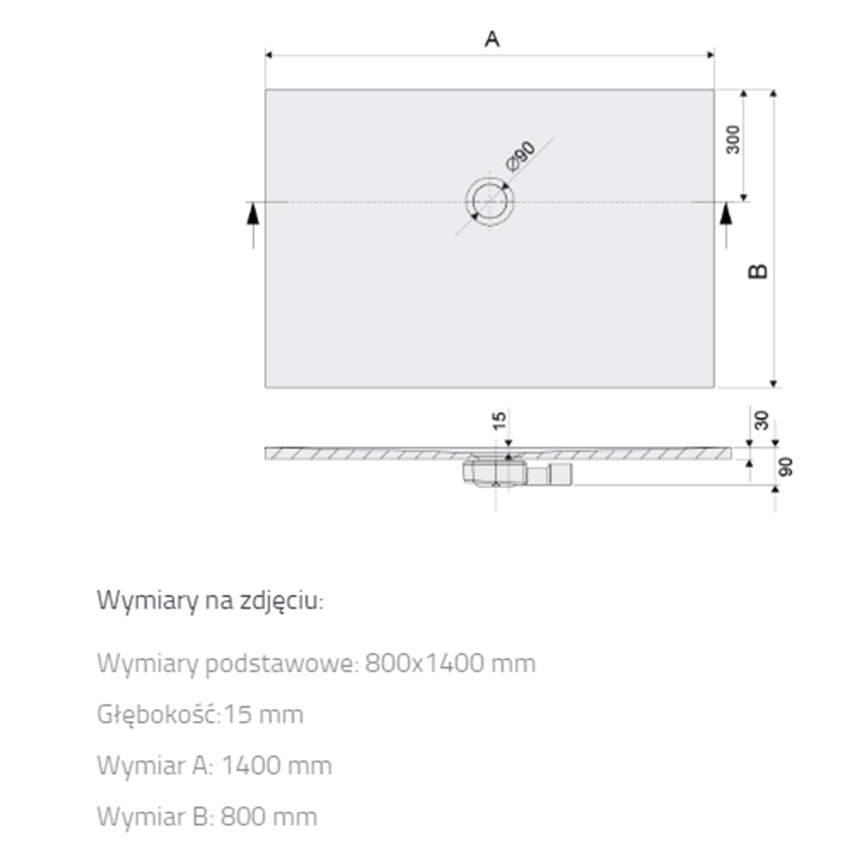 Brodzik Sanplast Open Mineral 645-430-0370-01-000 rys techniczny