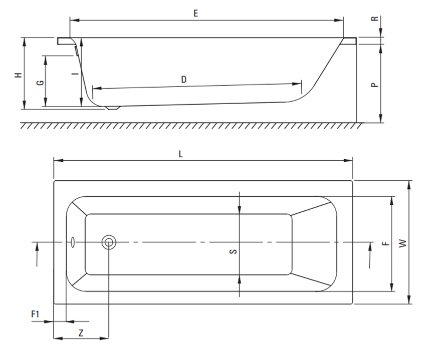 Wanna do zabudowy Deante Prizma KTJ 018W rys techniczny