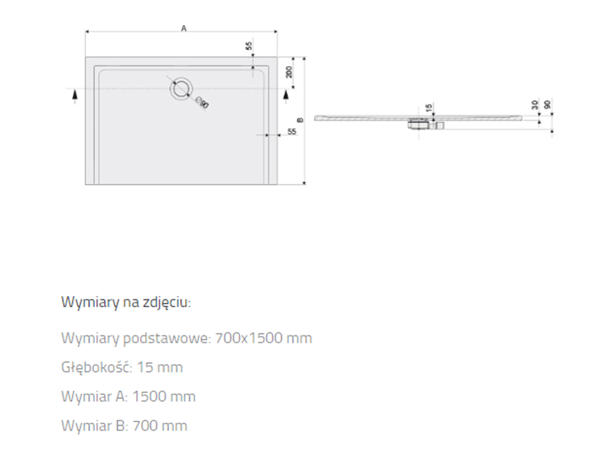 Brodzik Sanplast Space Mineral 645-290-0180-01-000 rys techniczny