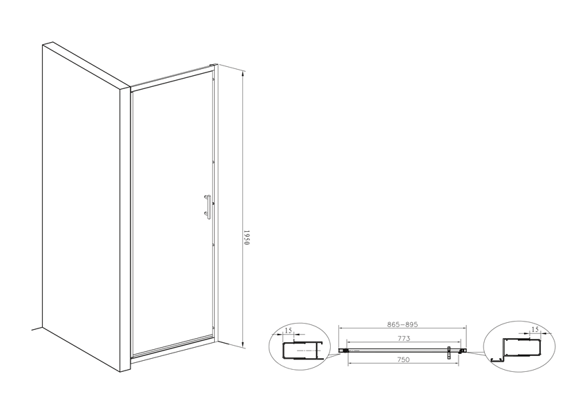 Drzwi uchylne 90x100 cm Roca Town rysunek techniczny