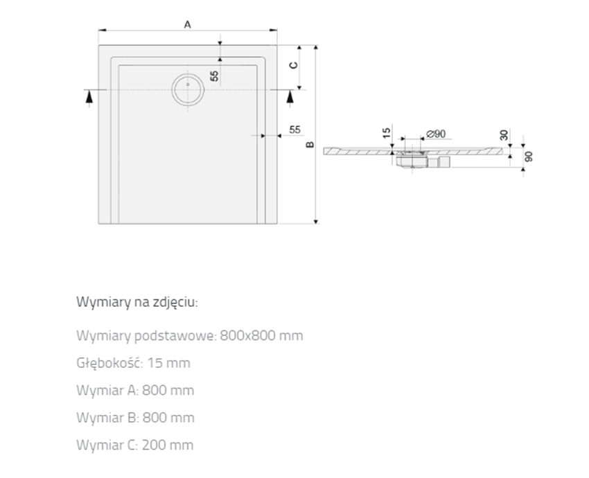 Brodzik Sanplast Space Mineral 645-410-0020-01-000 rys techniczny