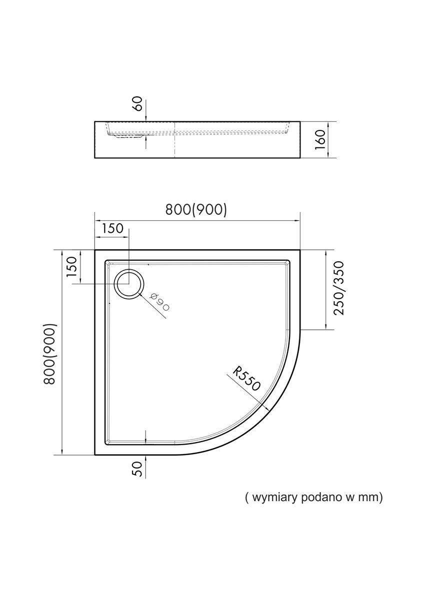 Brodzik półokrągły biały kamienisty Schedpol Medium White Stone rysunek